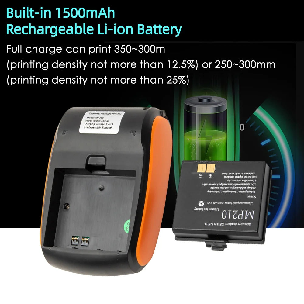 Portable Receipt Printer 58mm Mini Thermal Printing Wireless BT USB Mobile Printer w/ 2 Inch Thermal Paper Roll for Retail Store