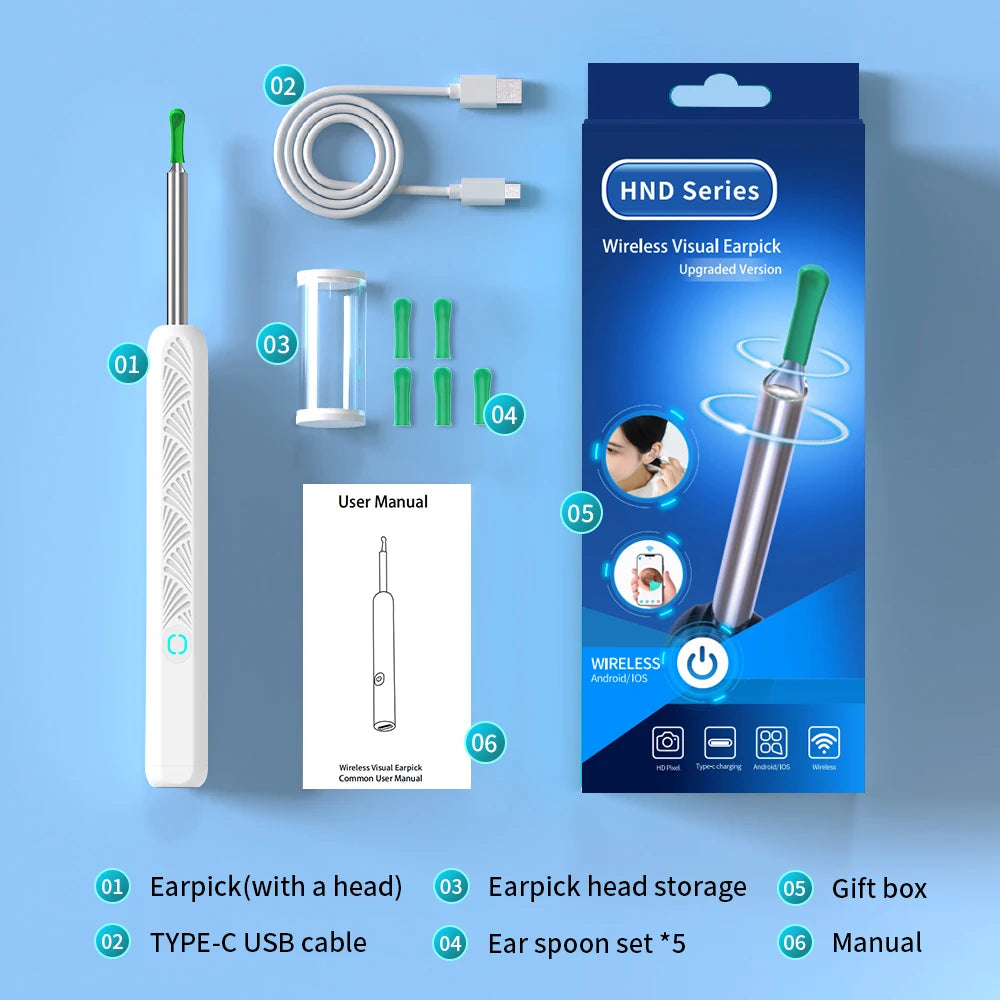Wireless Ear Wax Cleaner with Camera Safe Earwax Removal Endoscope with Camera Luminous Otoscope Ear Cleaning Tools Ear Care