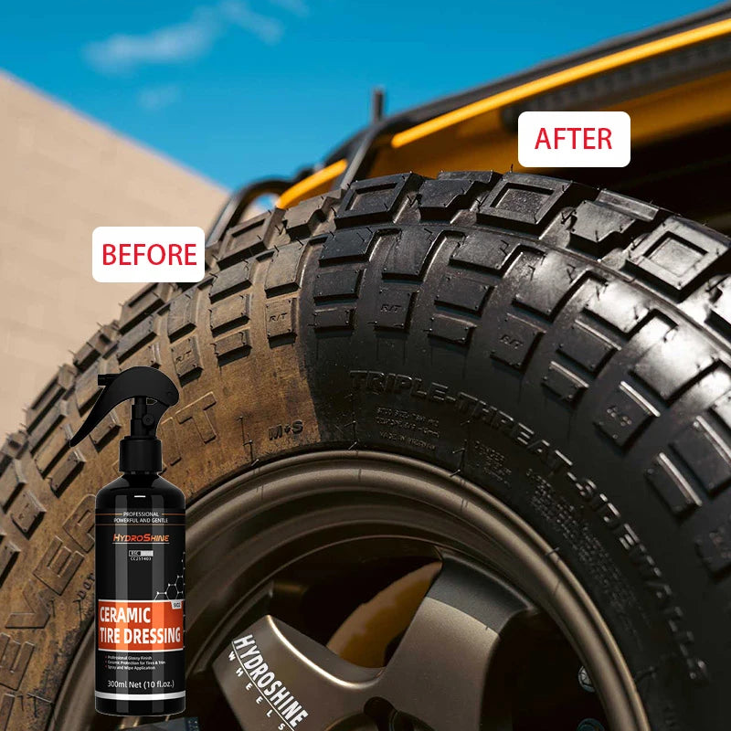 Hydroshine Car Ceramic Tire Dressing Black Wet Look Tire Shine for Deep Glossy Finish for Protection Long-Lasting Shine Spray