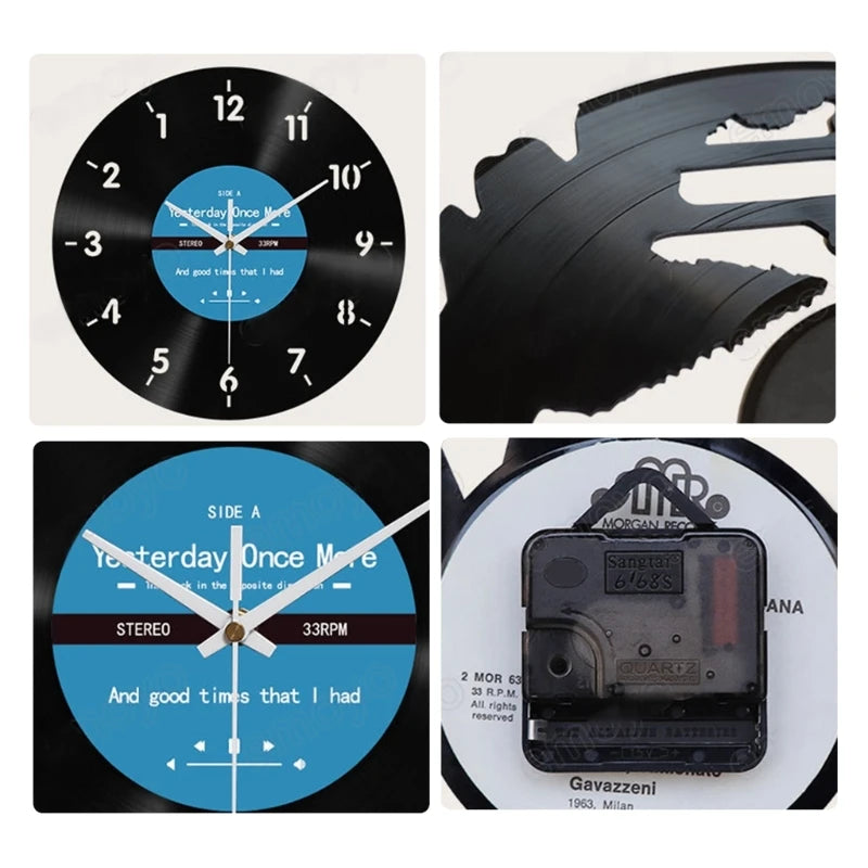 Elegant Counterclockwise Wall Clock 12Inch Quiet Mechanism Vinyls Record Reverse Wall Clock for Bedroom and Living Room