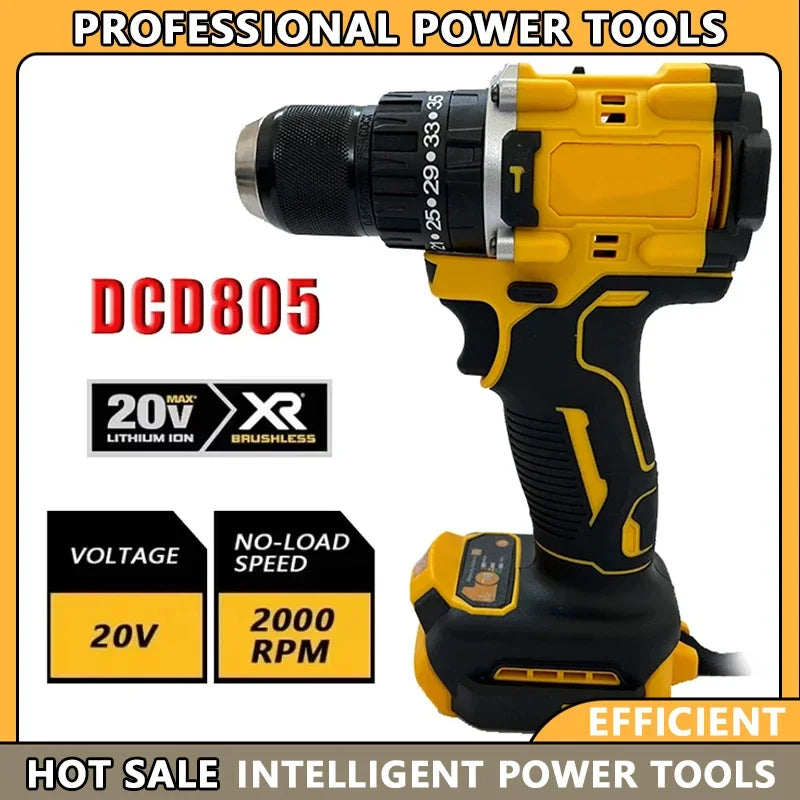Fit DEWALT DCD805 Cordless Electric Drill Brushless Impact Driver Multi-Function Hand Tool with Variable Speed Powerful Electric