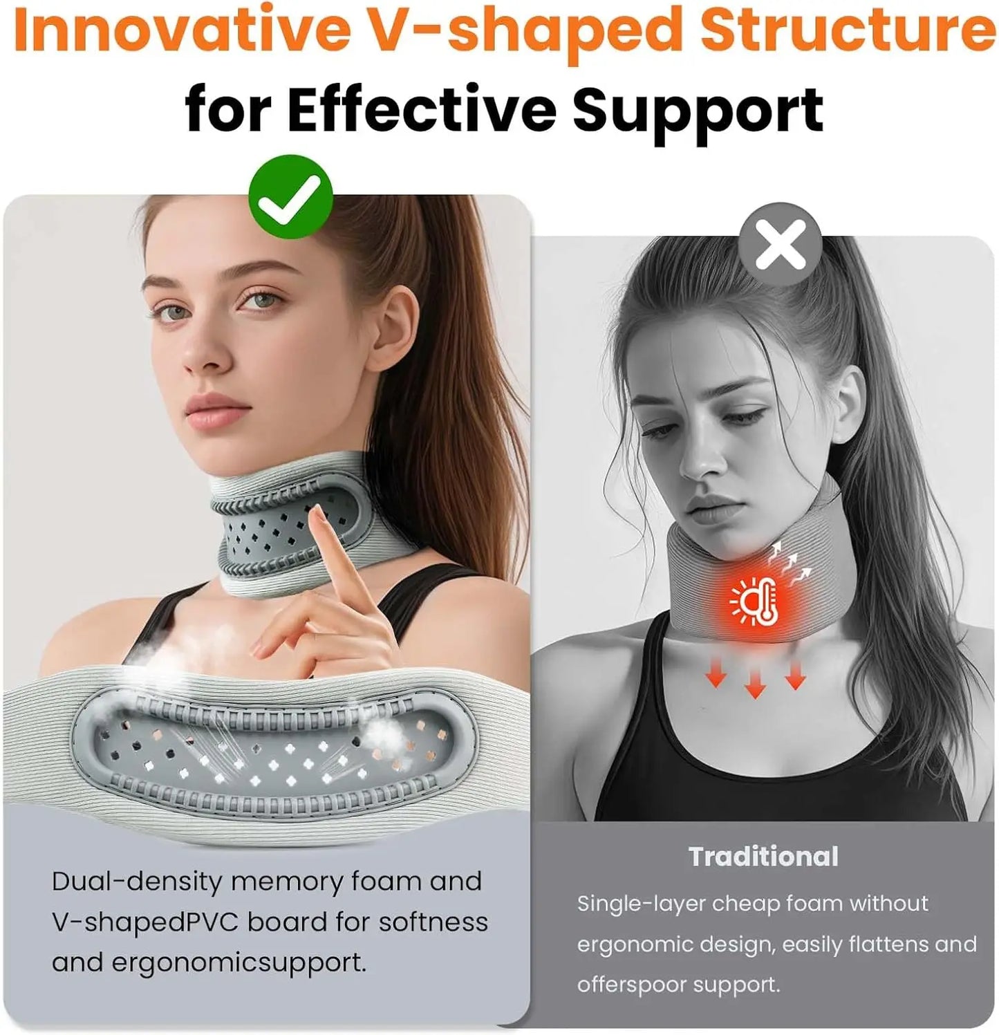 Neck Brace,Support Cervical Collar,Relieve Cervical Pain&Pressure,Soft Skin-Friendly Fabric,Memory Foam Wrapped in Silicone