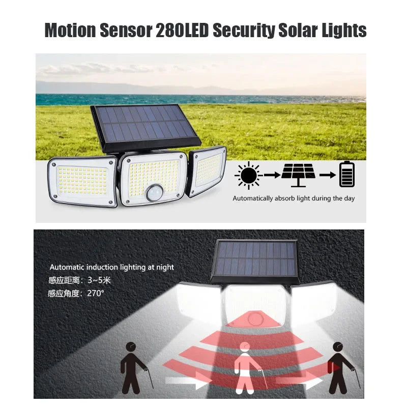 Solar Outdoor Wall Lights With Motion Sensor Waterproof Security 3 Modes Flood Wall Lighting