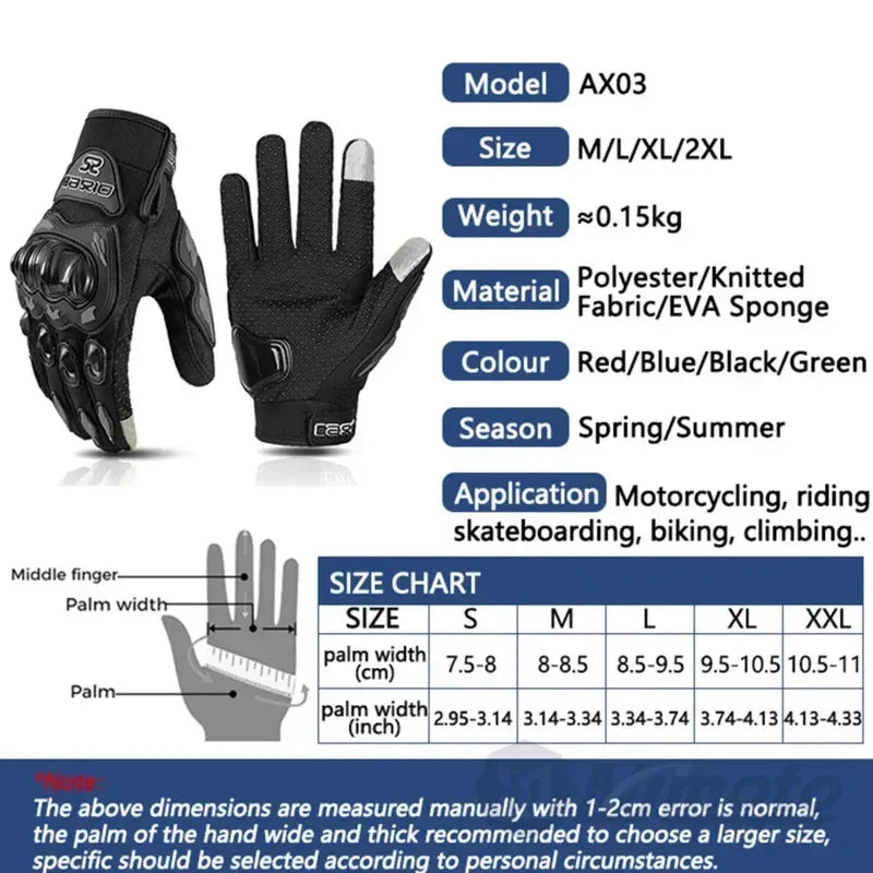 Motorcycle Riding Gloves Full Finger Breathable Non-Slip Motocross Racing Touchscreen Biker Resistant Glove for Men Women