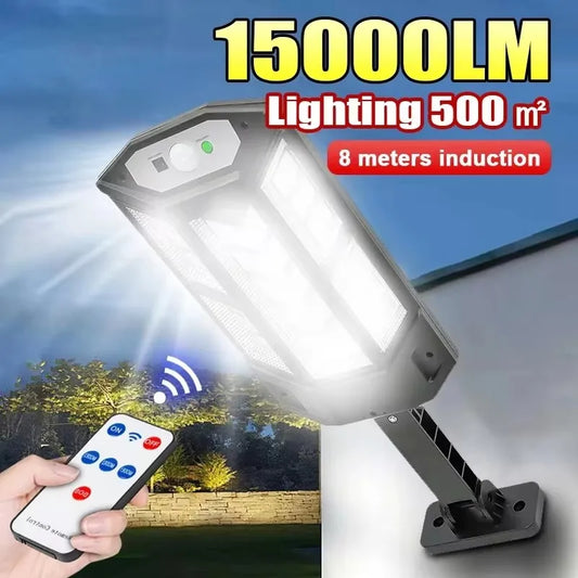 15,000LM Ultra-Bright Solar Outdoor Light – 500㎡ Coverage, Motion Sensor, IP65 Waterproof Garden & Street Wall Lamp