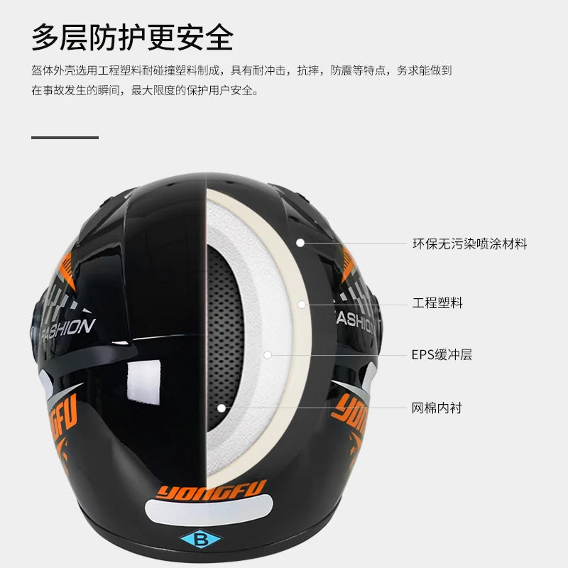 Motorcycle Helmet Full-Face Helmet for Men and Women, Electric Scooter Safety Helmet, Winter Anti-Fog and Warm