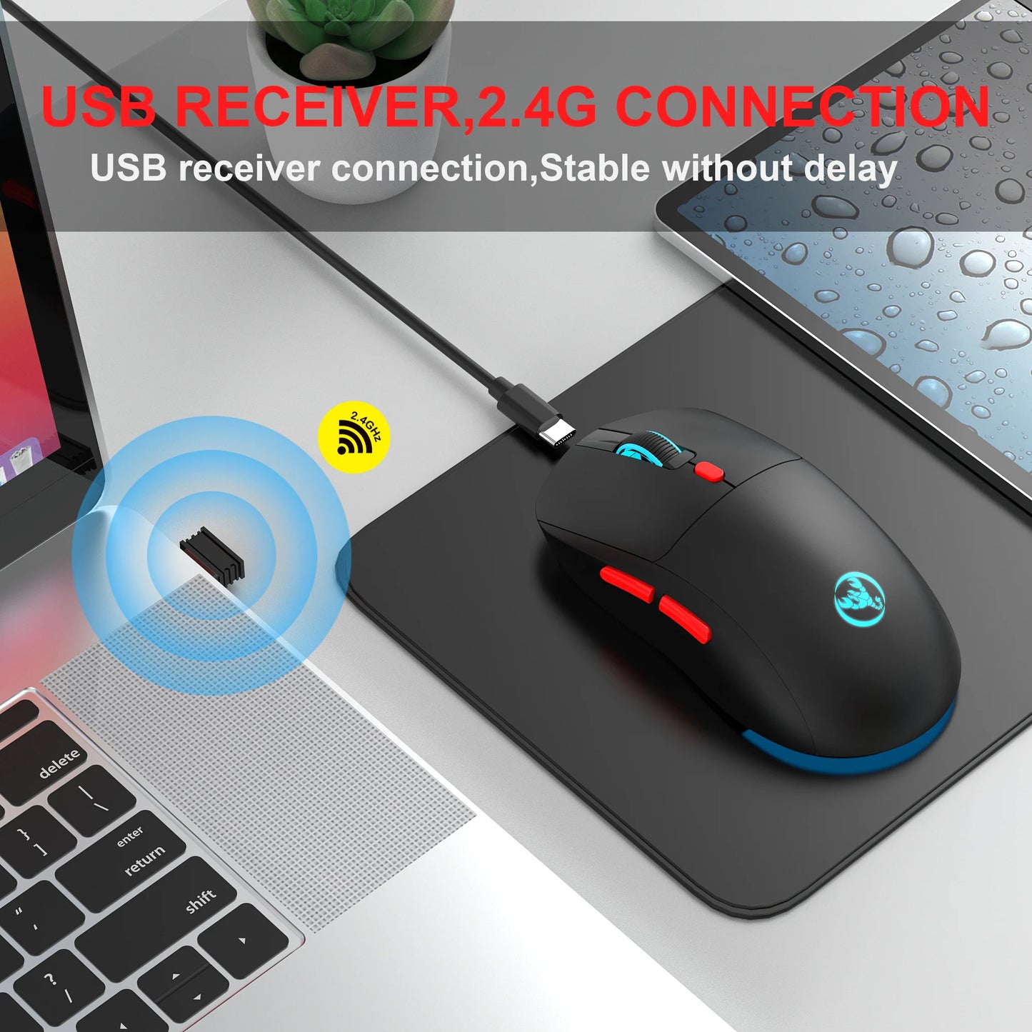 Rechargeable 2.4G Wireless Mouse – 3600 DPI, 7-Color RGB, Ergonomic Design
