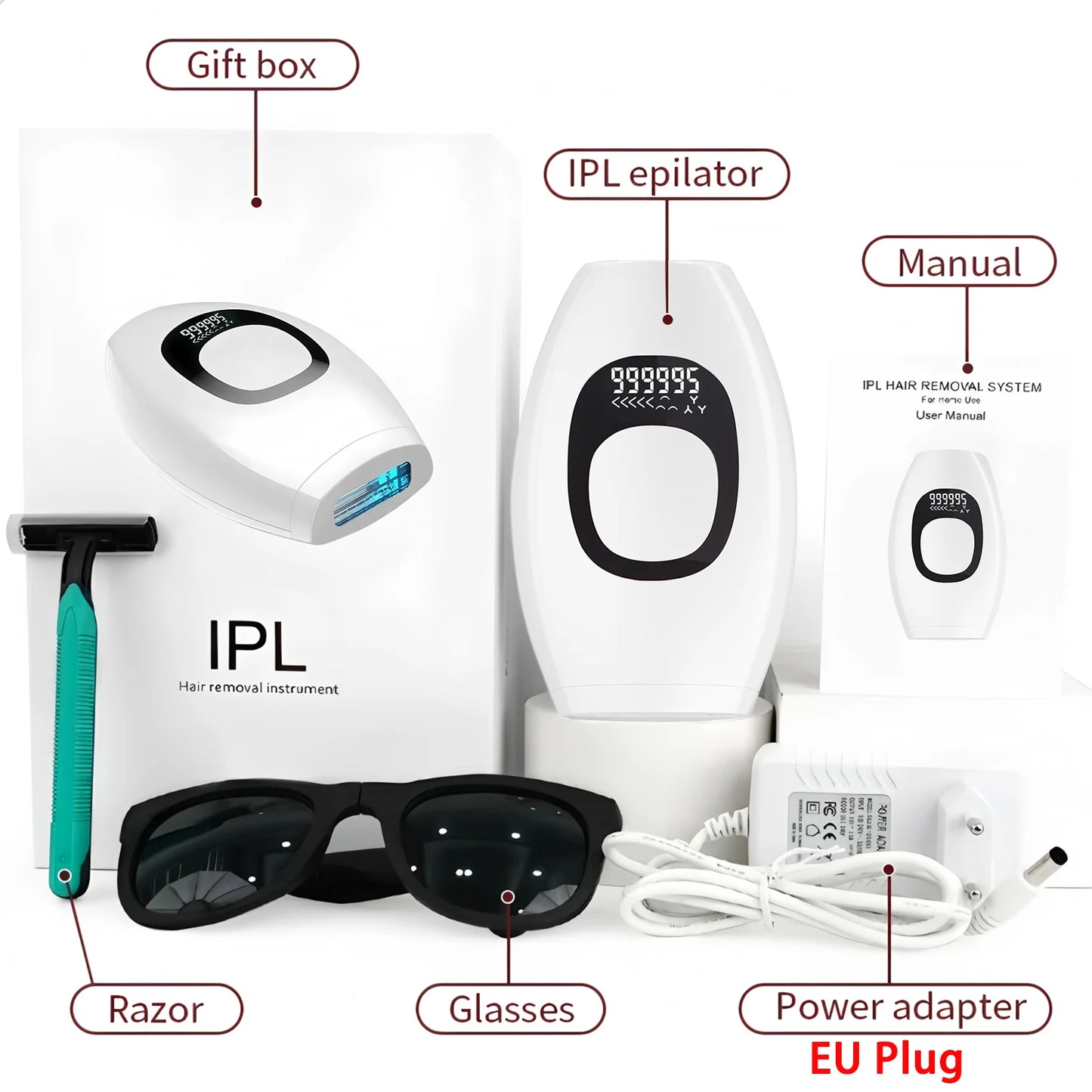 Electric IPL Laser Hair Removal Handset Professional Painless Depilator for Home Use