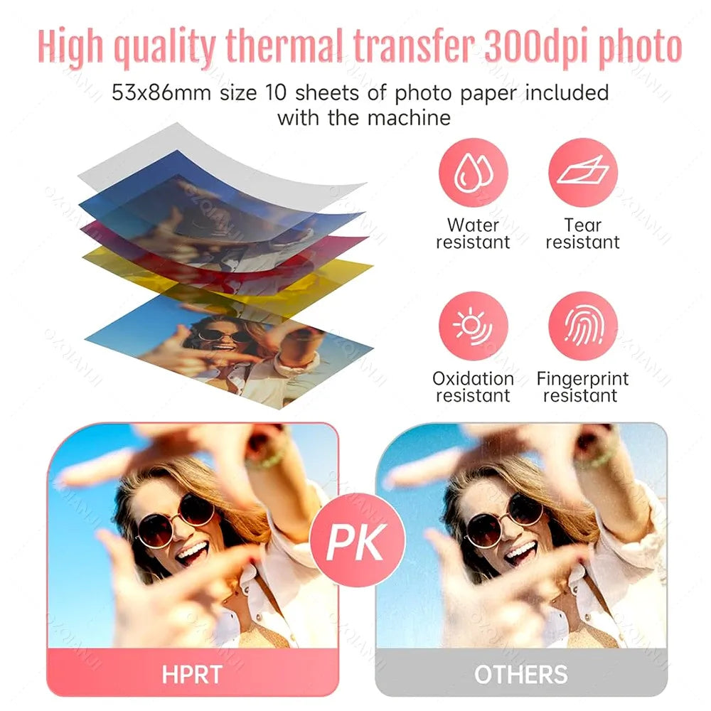 Portable Color Photo Printer Mini Pocket 300dpi Bluetooth for DIY Share Photo Picture Work Home CP2100 Machine 2x3 inch Papers