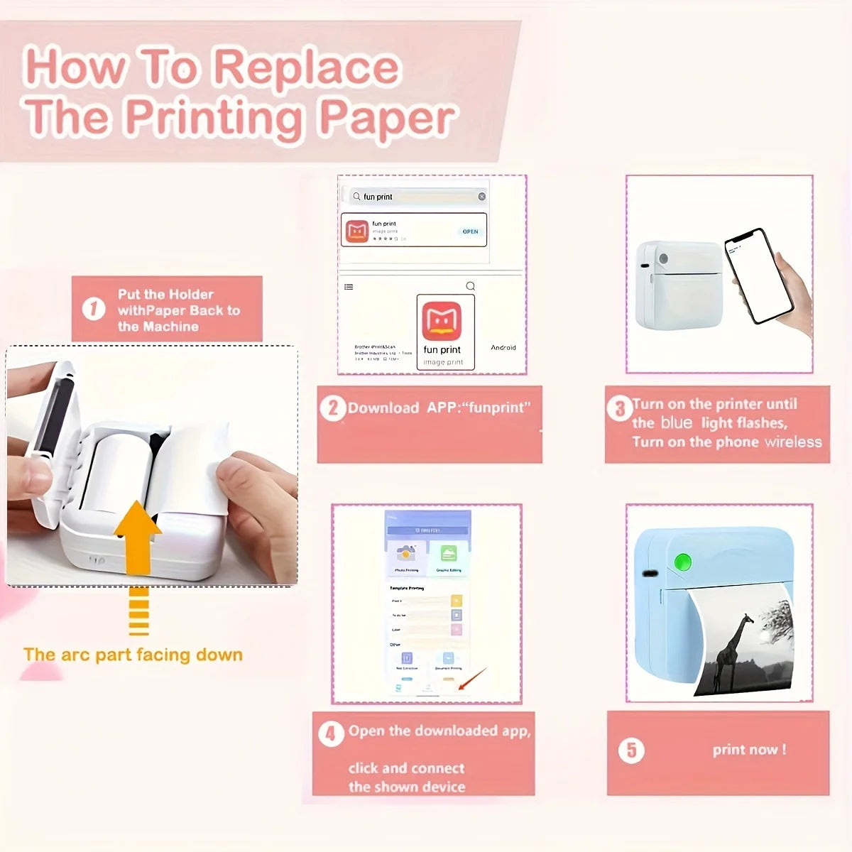 Portable Mini Printer - Wireless Wireless, Inkless Thermal Photo Printer for iOS & Android, Ideal for Gifts, Study Notes, Labels