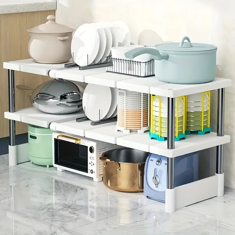 Kitchen Bathroom Cabinet Organizer Durable Multi-Layer Space-Saving Pot Holder Adjustable Under Sink Storage Rack Expandable
