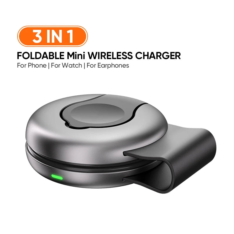 3-in-1 Foldable Magnetic Wireless Charger 15W Fast Charging for iPhone, iWatch & Earbuds