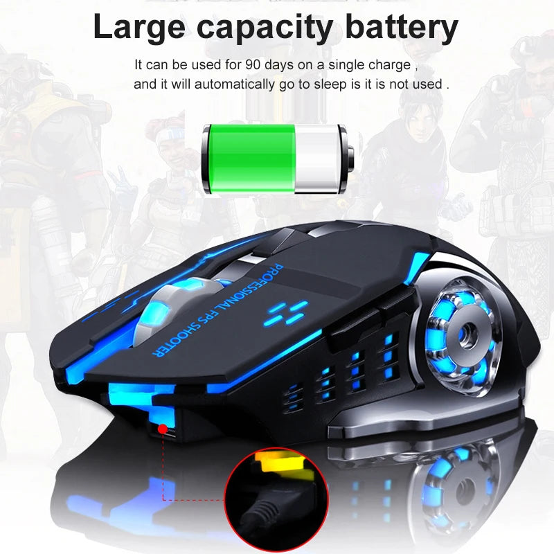 Rechargeable Wireless Gaming Mouse – Silent Bluetooth + 2.4G with Backlight