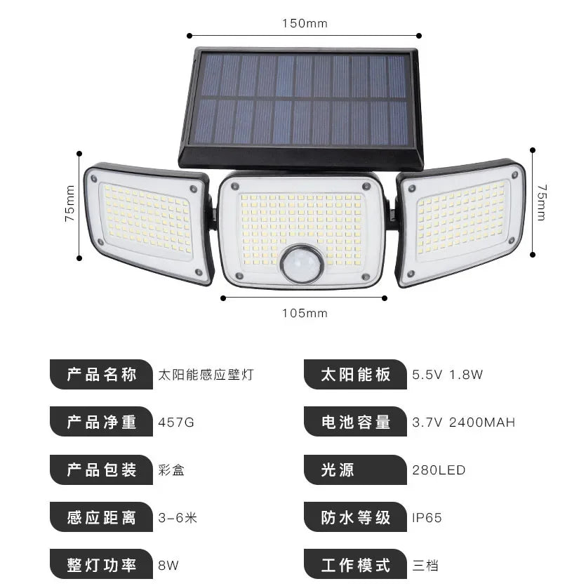 Solar Outdoor Wall Lights With Motion Sensor Waterproof Security 3 Modes Flood Wall Lighting
