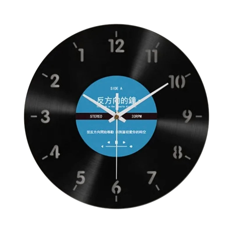 Elegant Counterclockwise Wall Clock 12Inch Quiet Mechanism Vinyls Record Reverse Wall Clock for Bedroom and Living Room