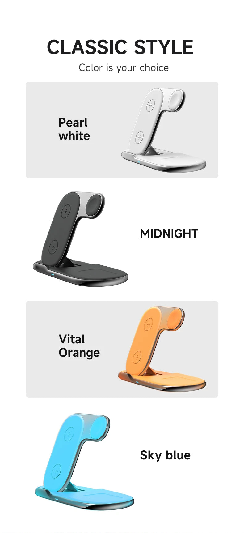 3-in-1 Foldable Wireless Charger Station 10W/15W Magnetic Charging for Phones & Devices