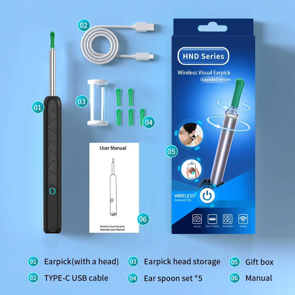 Wireless Ear Wax Cleaner with Camera Safe Earwax Removal Endoscope with Camera Luminous Otoscope Ear Cleaning Tools Ear Care