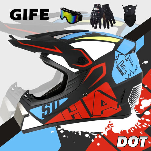 Motorcycle Full Face Helmet and Goggles Set - Off-Road Racing Gear for Mountain Biking and Road Cycling - Premium Safety and Per