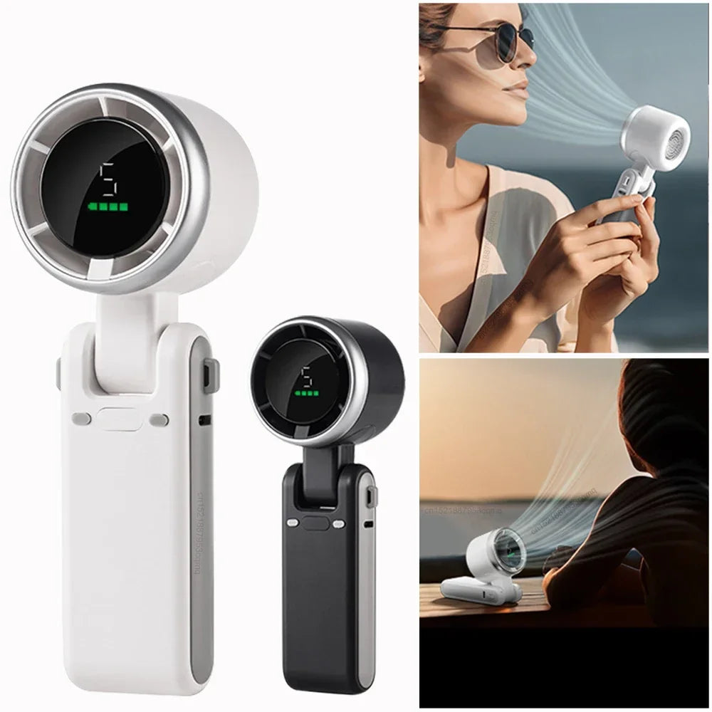 Portable Mini Handheld Fan - 5-Speed Turbo USB Rechargeable, Foldable Bladeless Pocket Fan with Large Battery for Outdoor/Travel