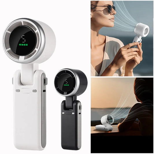 Portable Mini Handheld Fan - 5-Speed Turbo USB Rechargeable, Foldable Bladeless Pocket Fan with Large Battery for Outdoor/Travel