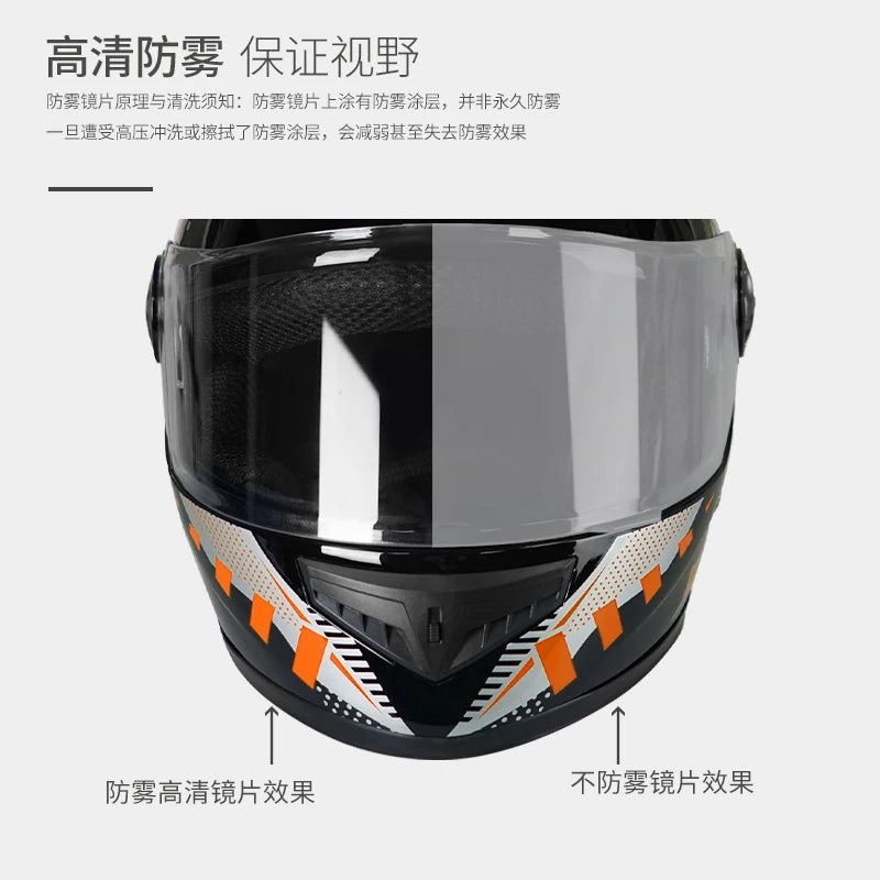 Motorcycle Helmet Full-Face Helmet for Men and Women, Electric Scooter Safety Helmet, Winter Anti-Fog and Warm