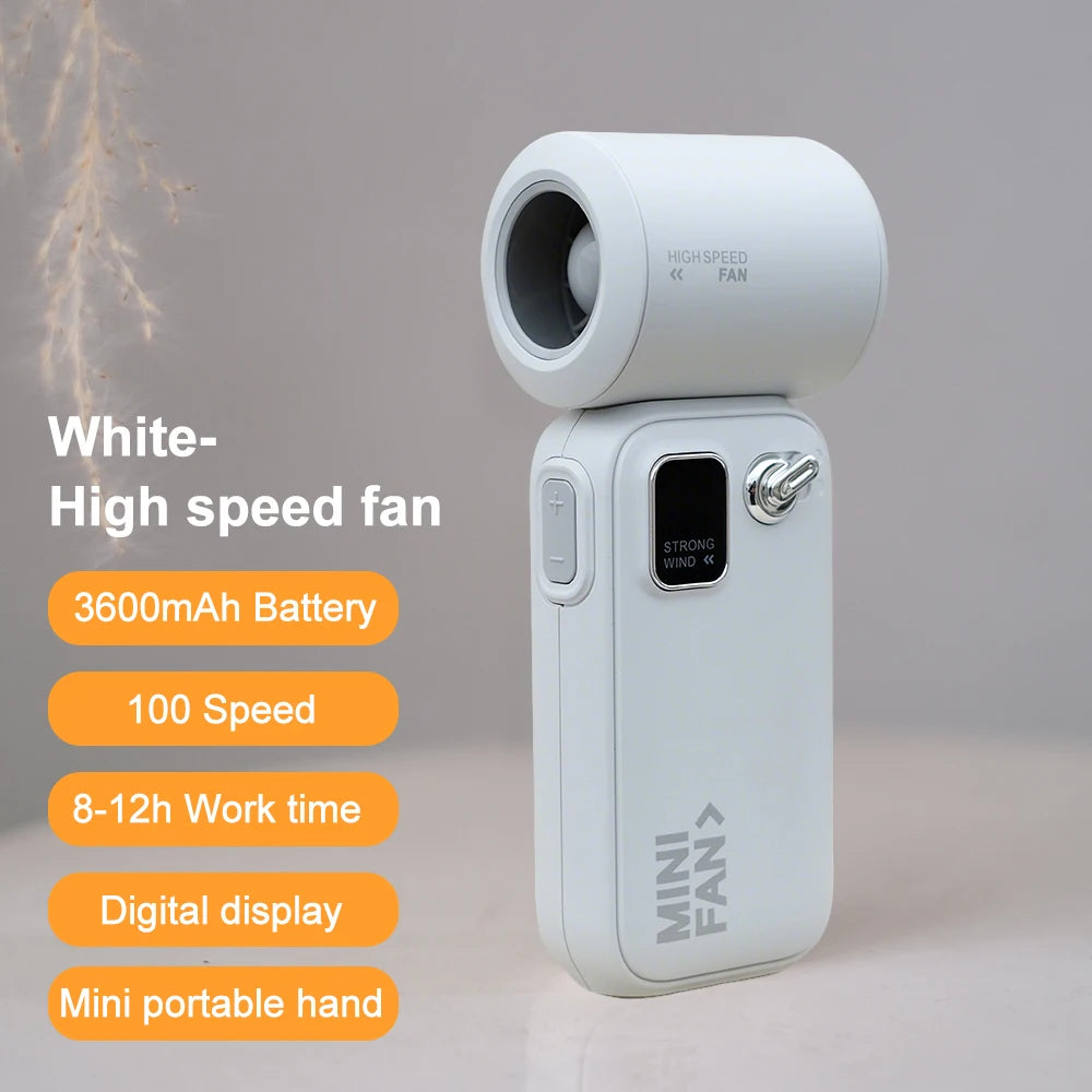 Mini Portable High-Speed Turbofan LED Digital Display 3600mAh USB Rechargeable Handheld Fans 18000RPM 100 Speed Outdoor Fan