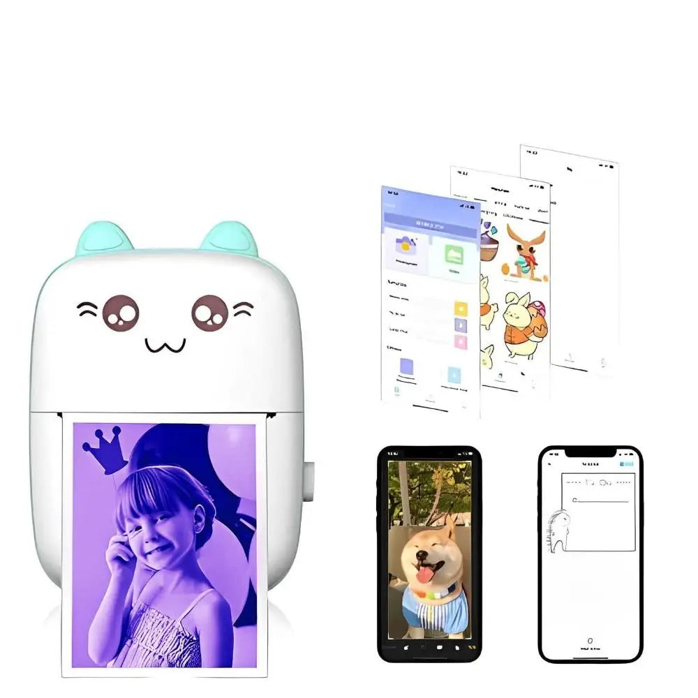 Portable Thermal Printer Cat Shaped Mini Wireless Bluetooth Printer Lightweight Pocket Thermal Label Printer Print Photo