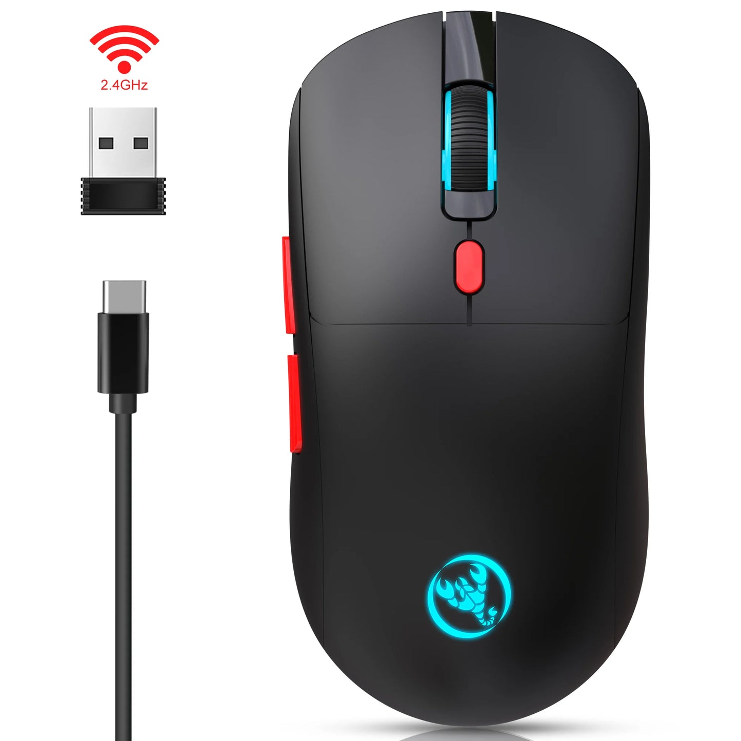 Rechargeable 2.4G Wireless Mouse – 3600 DPI, 7-Color RGB, Ergonomic Design