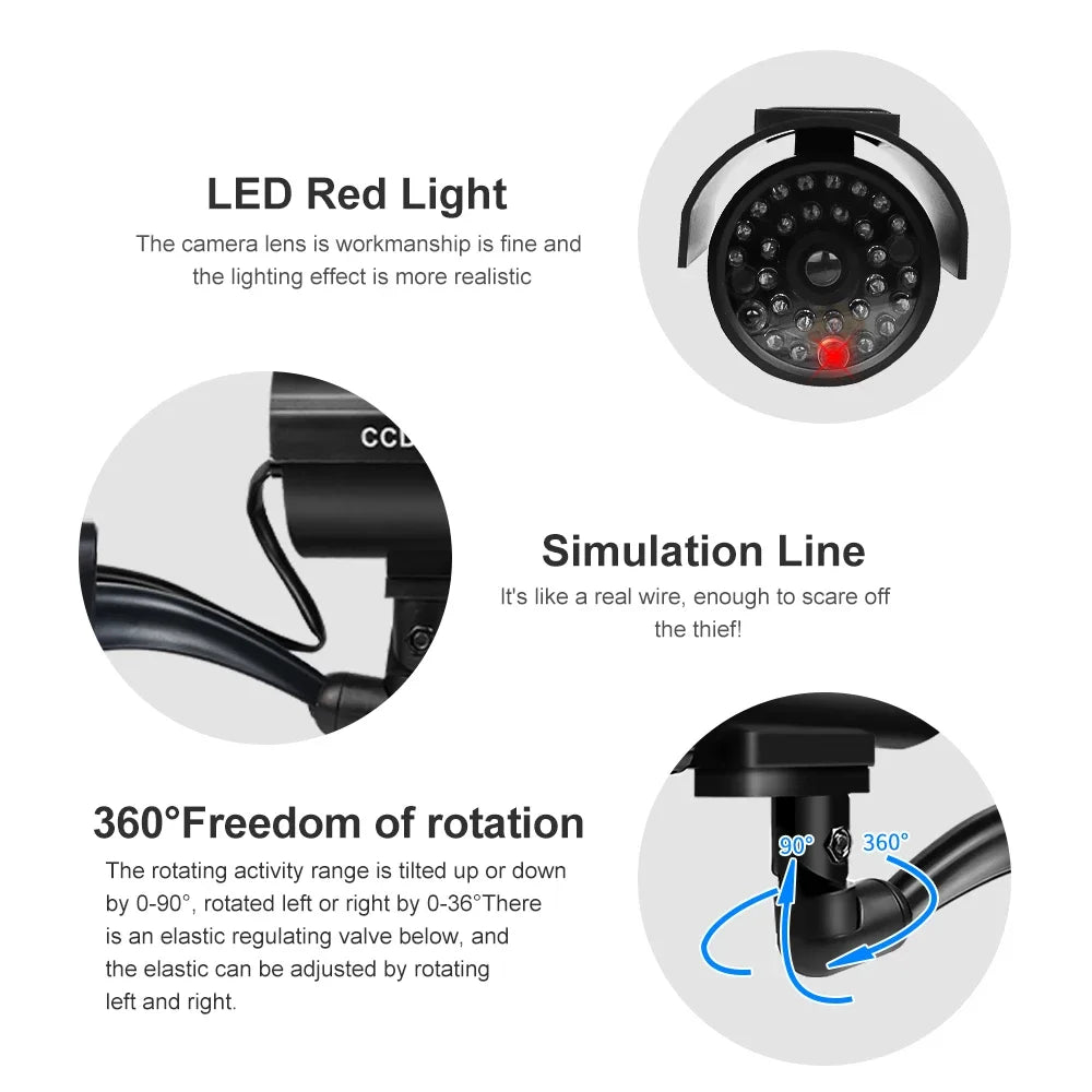 Solar-Powered Dummy Security Camera – Waterproof Outdoor Fake CCTV with Flashing LED