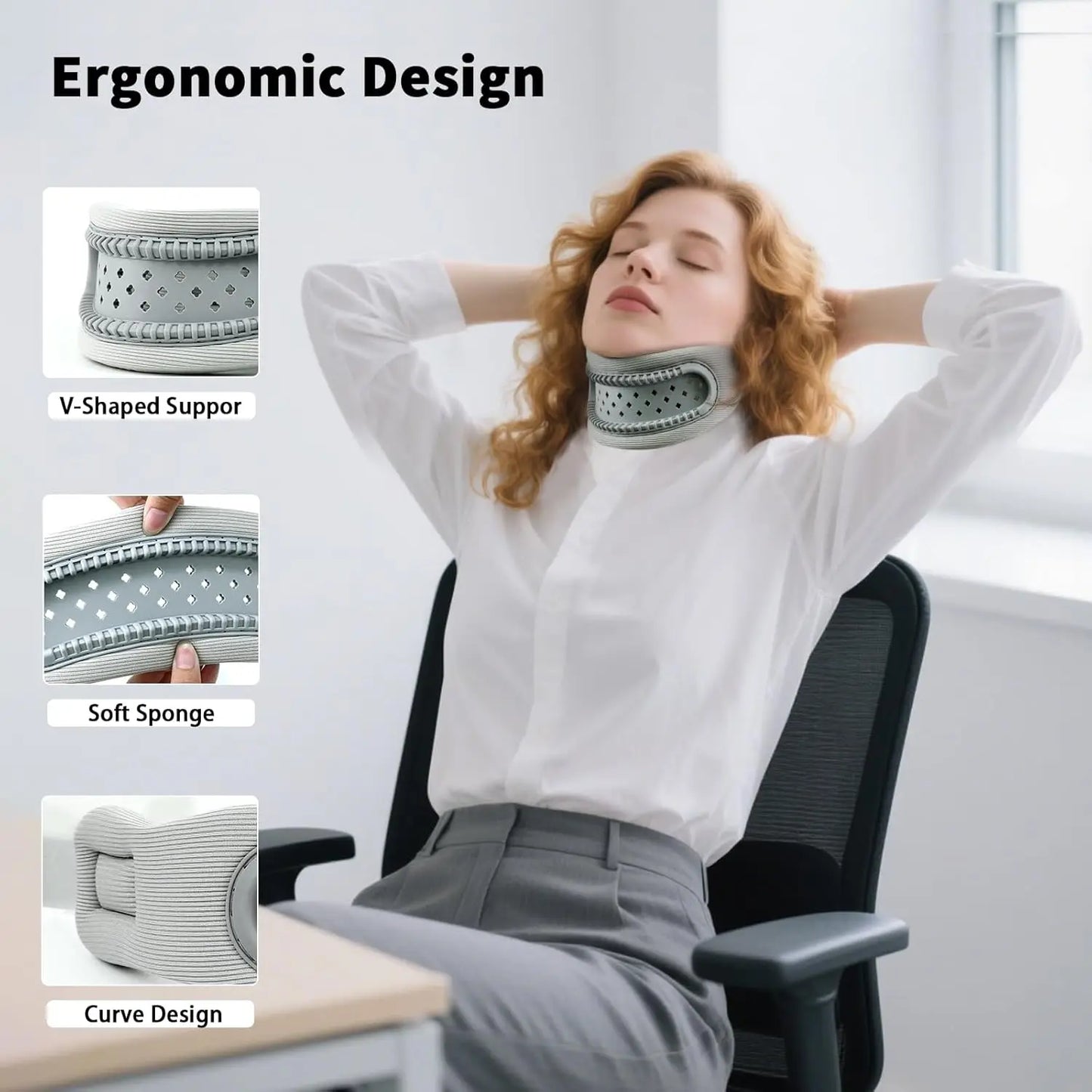 Neck Brace,Support Cervical Collar,Relieve Cervical Pain&Pressure,Soft Skin-Friendly Fabric,Memory Foam Wrapped in Silicone