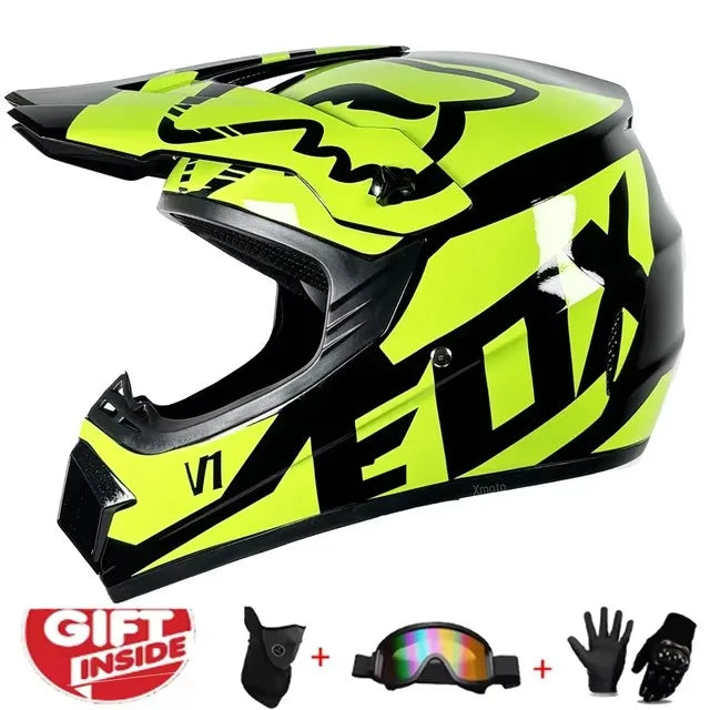 Motorcycle Full Face Helmet and Goggles Set - Off-Road Racing Gear for Mountain Biking and Road Cycling - Premium Safety and Per
