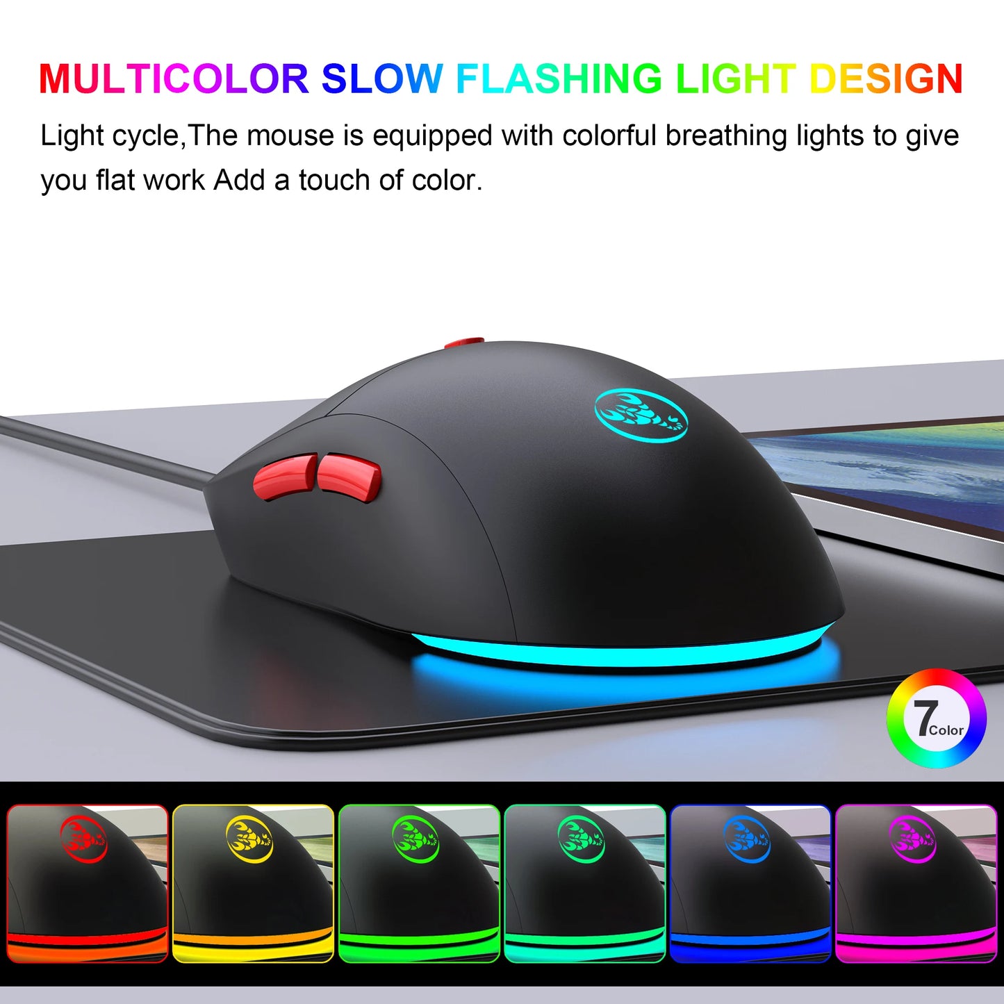 Rechargeable 2.4G Wireless Mouse – 3600 DPI, 7-Color RGB, Ergonomic Design