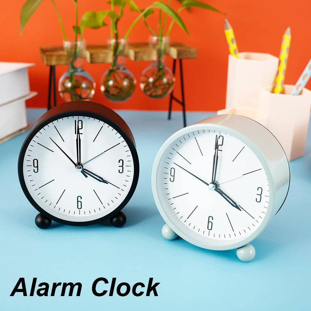 Alarm Clock Night Light Small Round Silent Sweep Analogue Alarm Clock Table Clocks for Home Office Desktop dropshipping 2023