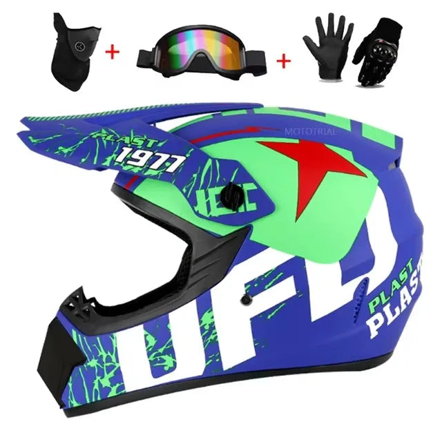 Motorcycle Full Face Helmet and Goggles Set - Off-Road Racing Gear for Mountain Biking and Road Cycling - Premium Safety and Per
