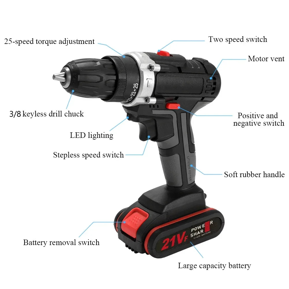 21V Electric Impact Cordless curtain High-power Lithium Battery Wireless Rechargeable Hand driver Home DIY Electric Power Tool