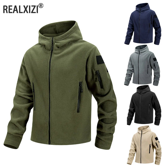 Men's Hooded Jacket Coat  Autumn Men Outdoor Hiking Biking Training Outwear Full-Zip Up Windproof Hooded Warm Work Coat