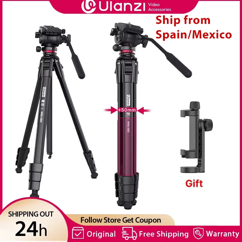 Ulanzi OMBRA 1.6M Video Travel Tripod 360° Panorama Fluid Drag Pan Tripod Max Load 6KG Arca Swiss Plate for DSLR Camera