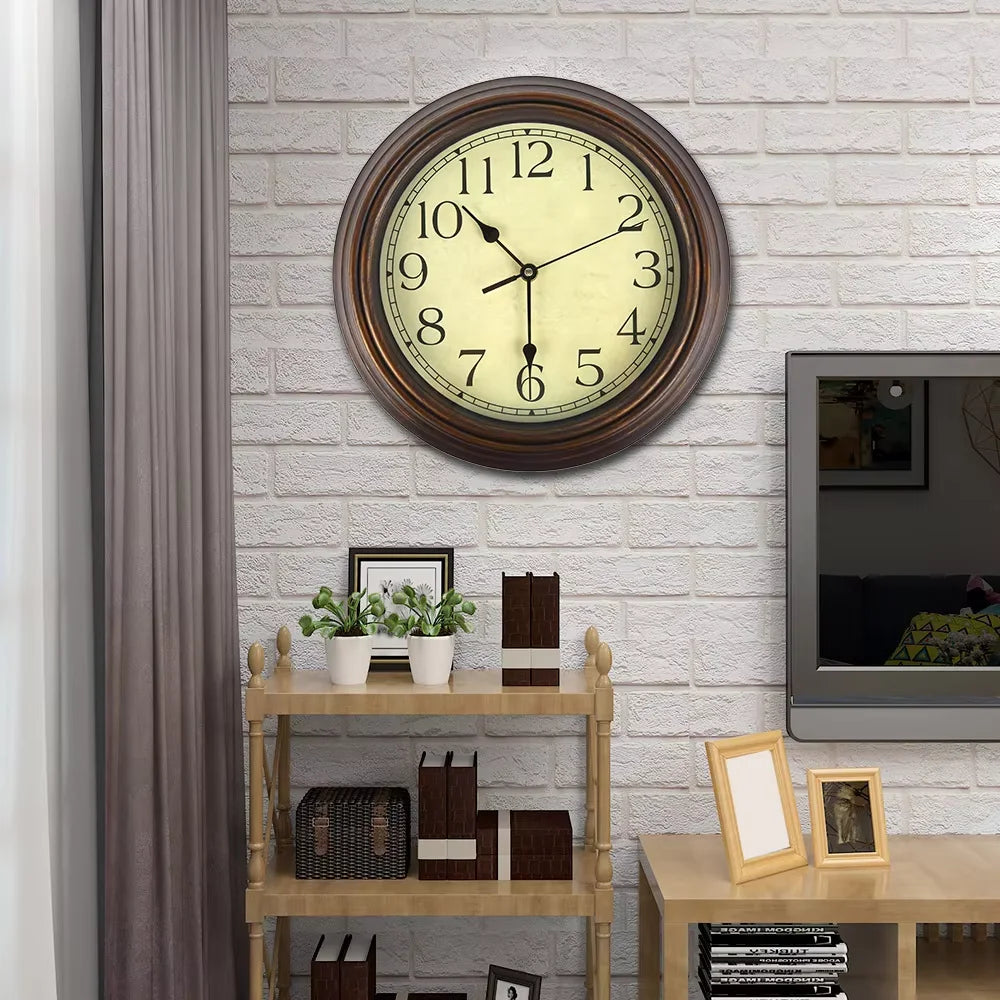 Wall Clock Large with Retro Design American Retro Clock Mechanism Non Ticking Classic Silent Clock for Living Room Kitchen Decor
