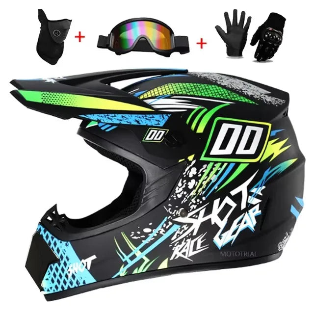 Motorcycle Full Face Helmet and Goggles Set - Off-Road Racing Gear for Mountain Biking and Road Cycling - Premium Safety and Per