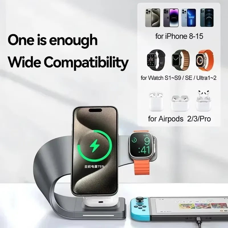 4-in-1 Magnetic Wireless Charger Station Fast Charging Dock for iPhone, iWatch & AirPods