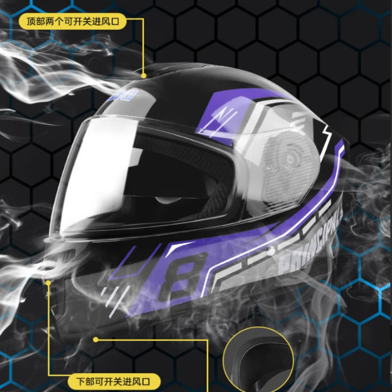 Motorcycle Helmet Full-Face Helmet for Men and Women Electric Scooter Safety Helmet Winter Anti-Fog and Warm