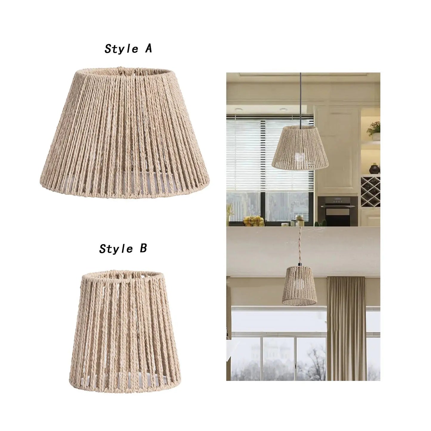 Hanging Lamp Shade Chandelier Cover Lighting Fixtures Woven Lampshade for Hallway Kitchen Island Farmhouse Home Dining Room