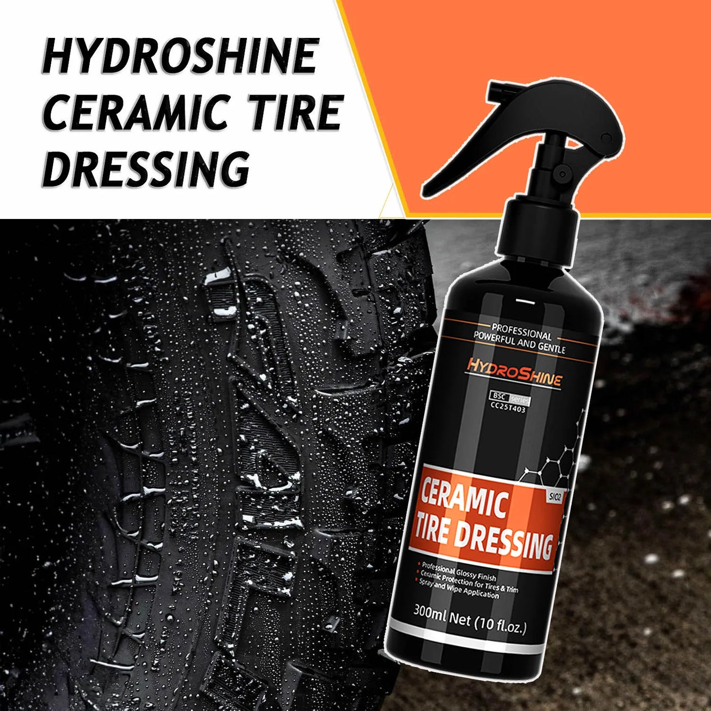 Hydroshine Car Ceramic Tire Dressing Black Wet Look Tire Shine for Deep Glossy Finish for Protection Long-Lasting Shine Spray