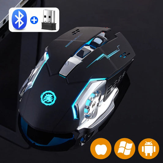 Rechargeable Wireless Gaming Mouse – Silent Bluetooth + 2.4G with Backlight