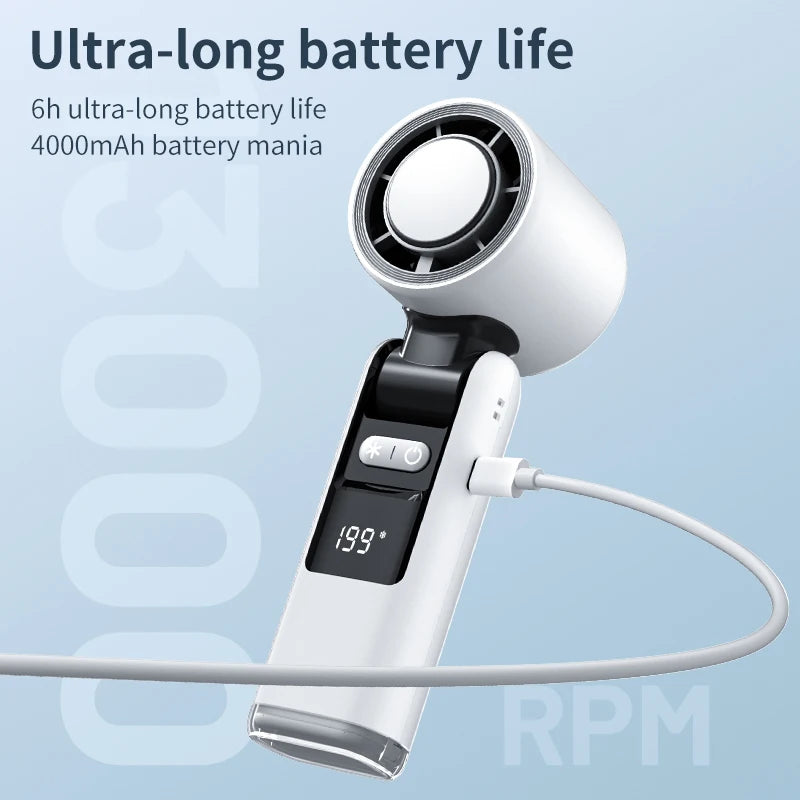 4000mAh Portable Mini Turbo Fan, 199 Wind Speeds, Rechargeable, Semiconductor Refrigeration, Suitable for Personal & Travel