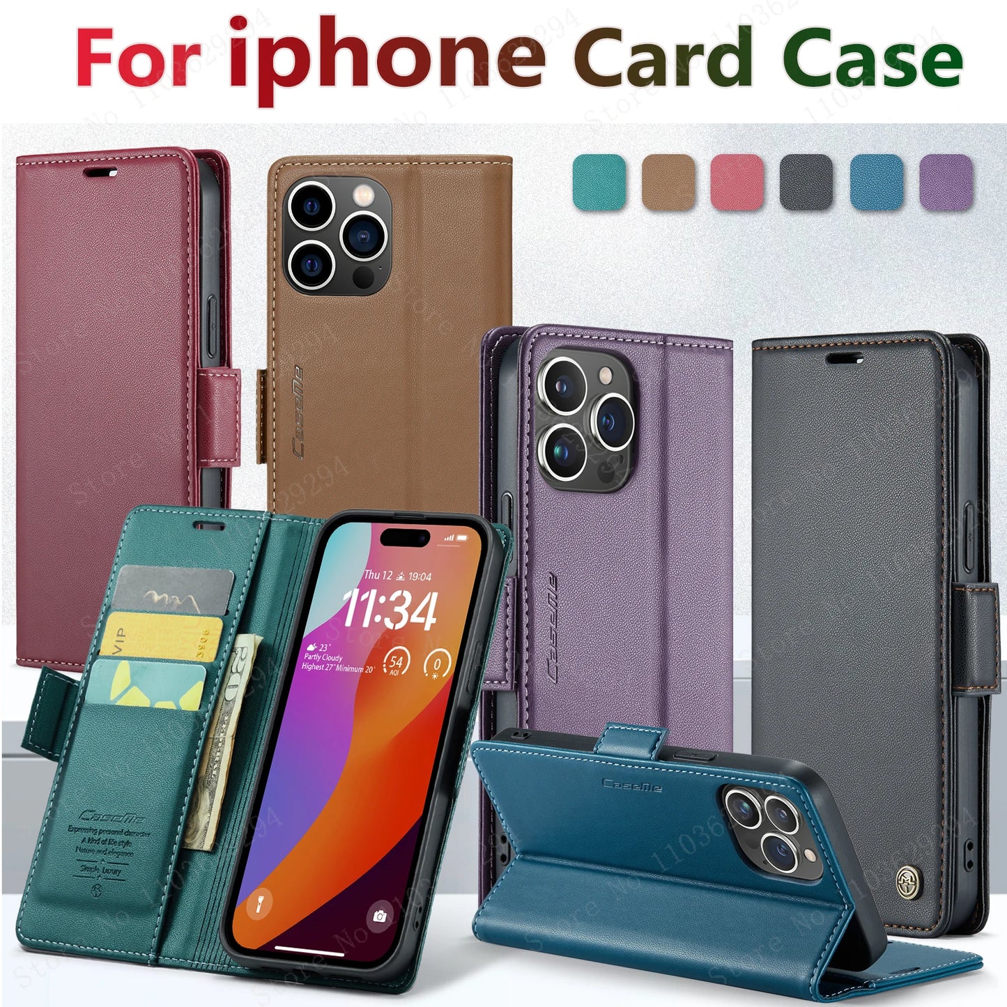 Iphone 16 Pro Max Case Iphone 15 13 14 12 11 Pro Max SE X XR XS 8 7 6 6S Plus Card holder Wallet cover With Leather Phone Case