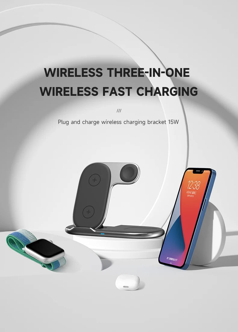 3-in-1 Foldable Wireless Charger Station 10W/15W Magnetic Charging for Phones & Devices