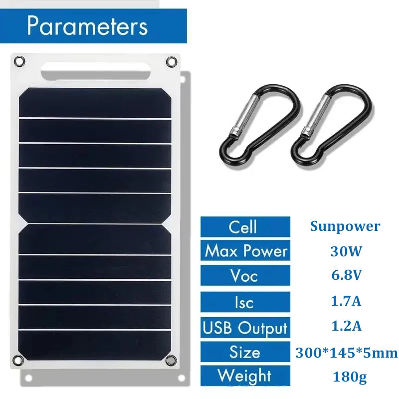 30W Solar Panel with USB – Waterproof Portable Charger for Hiking & Camping (6.8V)