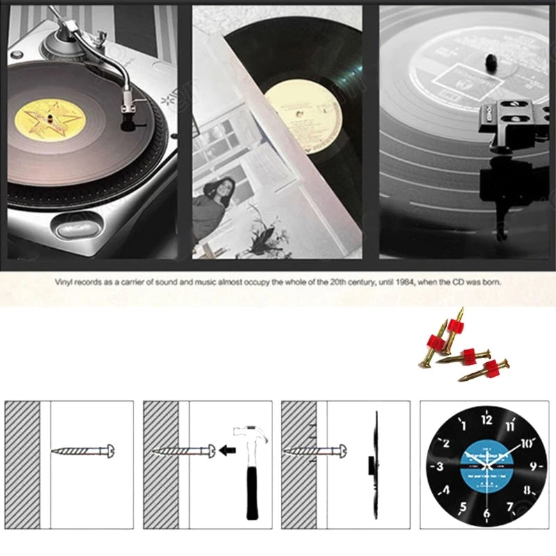 Elegant Counterclockwise Wall Clock 12Inch Quiet Mechanism Vinyls Record Reverse Wall Clock for Bedroom and Living Room