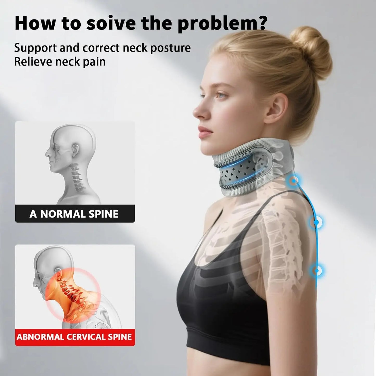 Neck Brace,Support Cervical Collar,Relieve Cervical Pain&Pressure,Soft Skin-Friendly Fabric,Memory Foam Wrapped in Silicone
